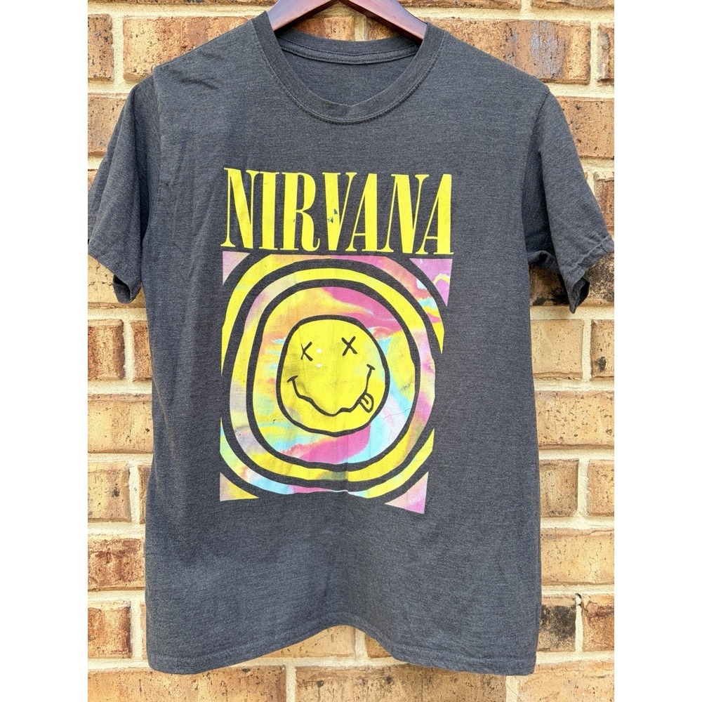 Nirvana Tie-Dye Shirt Short Sleeve Gray, Unisex XS/S (PTP 17)